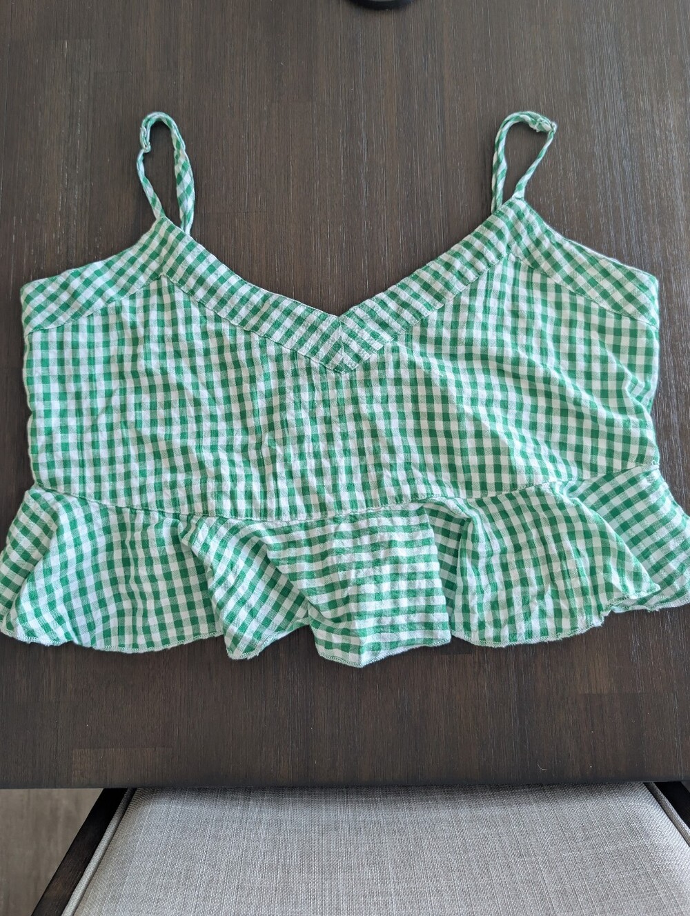 Altar'd State Green Gingham Ruffle Cami Top